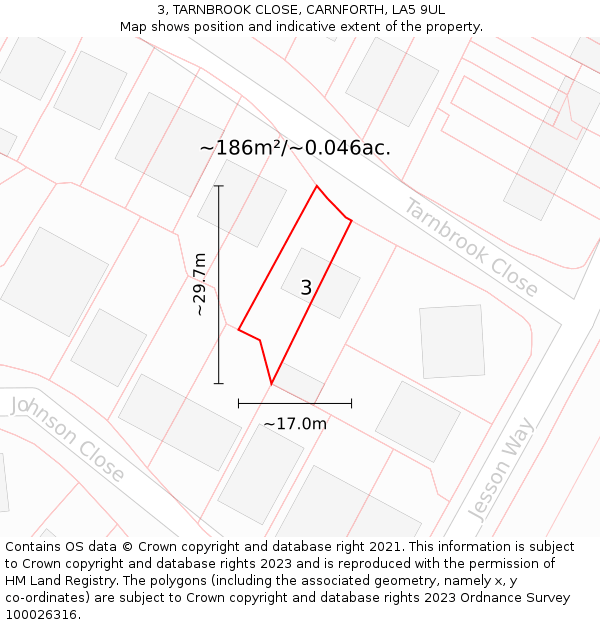 3, TARNBROOK CLOSE, CARNFORTH, LA5 9UL: Plot and title map
