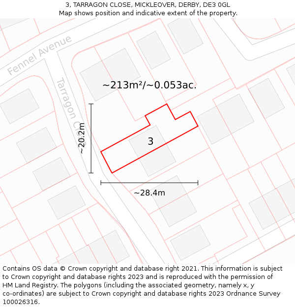 3, TARRAGON CLOSE, MICKLEOVER, DERBY, DE3 0GL: Plot and title map