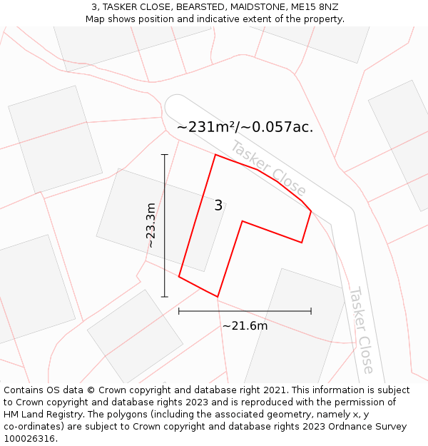 3, TASKER CLOSE, BEARSTED, MAIDSTONE, ME15 8NZ: Plot and title map