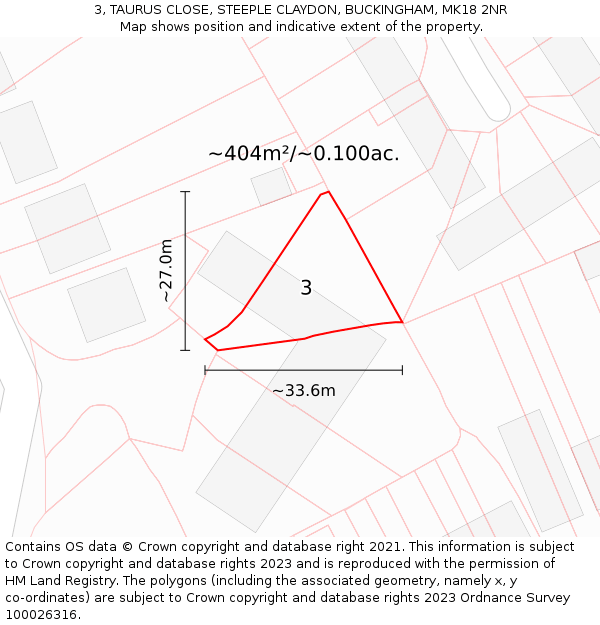 3, TAURUS CLOSE, STEEPLE CLAYDON, BUCKINGHAM, MK18 2NR: Plot and title map