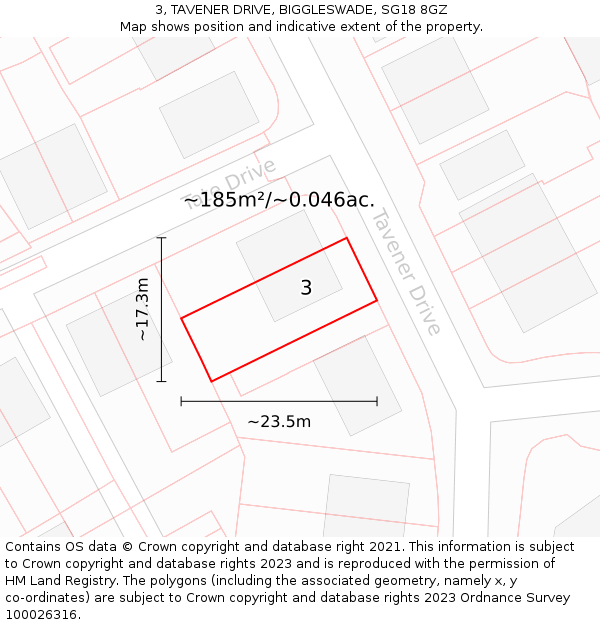 3, TAVENER DRIVE, BIGGLESWADE, SG18 8GZ: Plot and title map