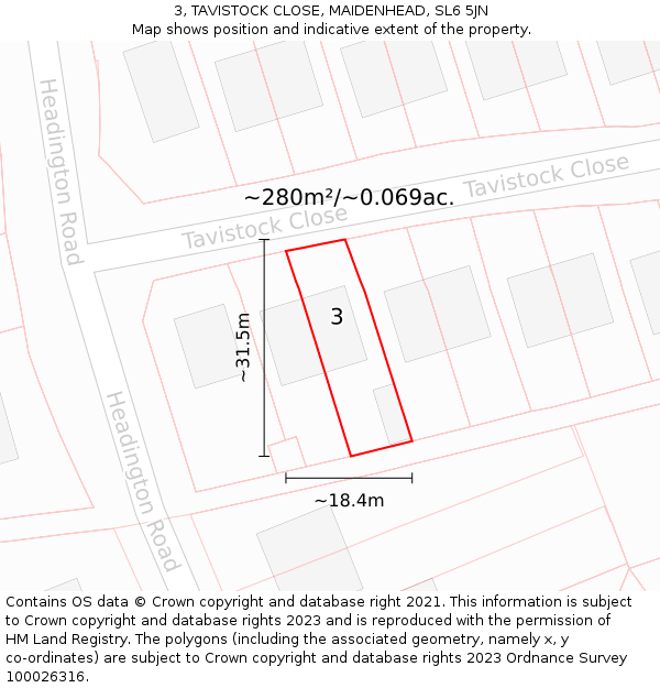 3, TAVISTOCK CLOSE, MAIDENHEAD, SL6 5JN: Plot and title map
