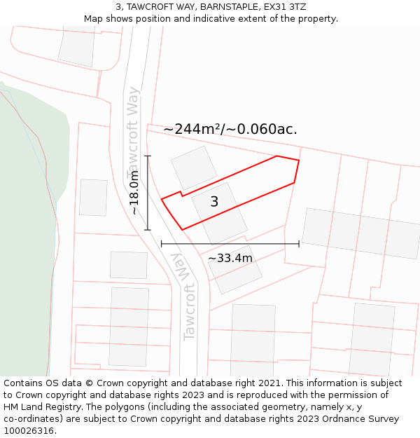 3, TAWCROFT WAY, BARNSTAPLE, EX31 3TZ: Plot and title map