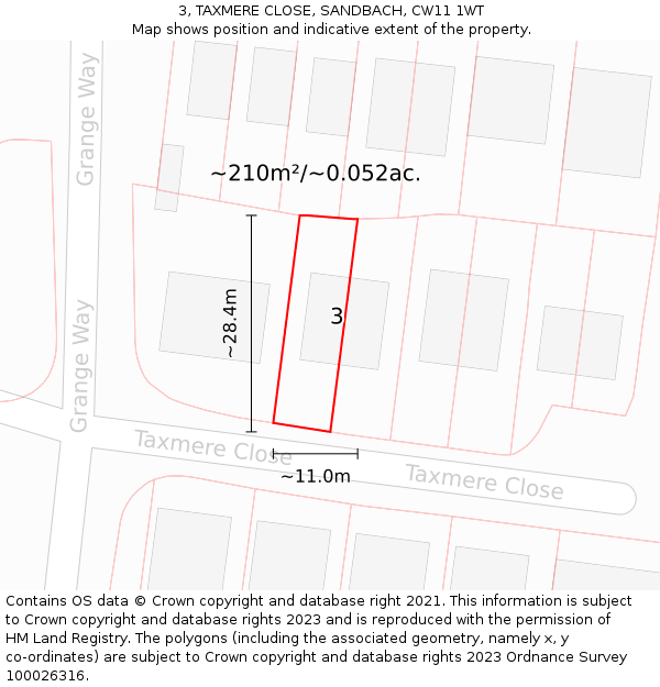 3, TAXMERE CLOSE, SANDBACH, CW11 1WT: Plot and title map
