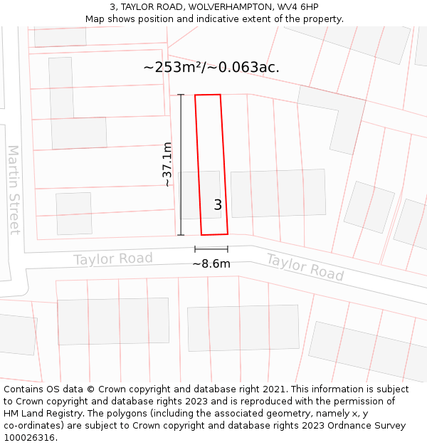 3, TAYLOR ROAD, WOLVERHAMPTON, WV4 6HP: Plot and title map