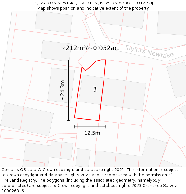 3, TAYLORS NEWTAKE, LIVERTON, NEWTON ABBOT, TQ12 6UJ: Plot and title map