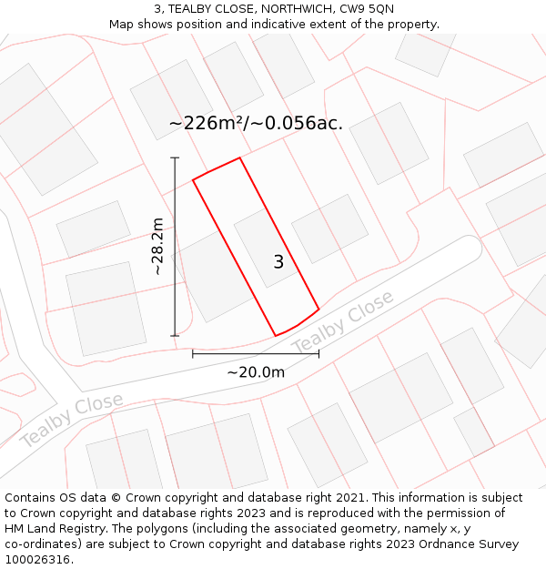 3, TEALBY CLOSE, NORTHWICH, CW9 5QN: Plot and title map