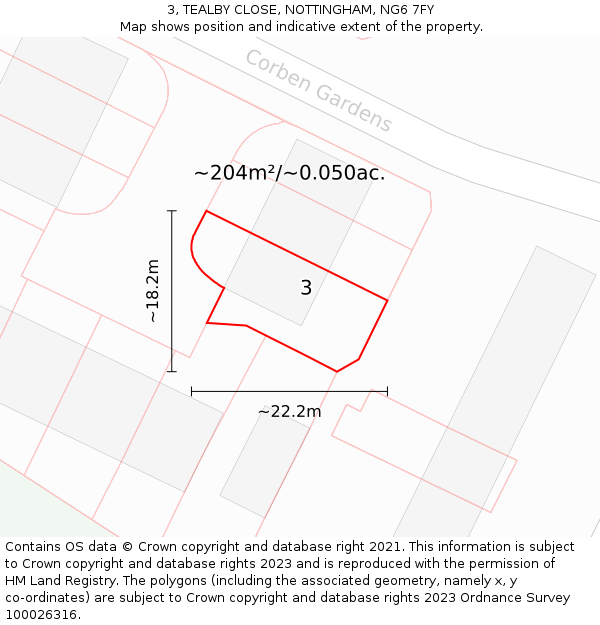 3, TEALBY CLOSE, NOTTINGHAM, NG6 7FY: Plot and title map