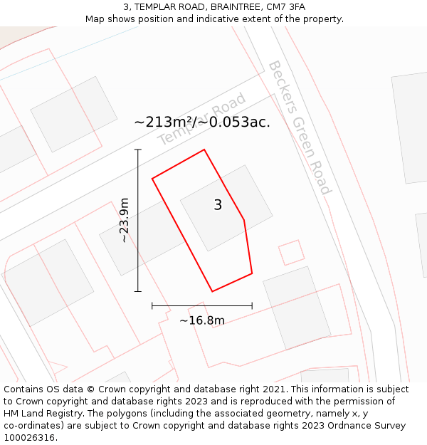 3, TEMPLAR ROAD, BRAINTREE, CM7 3FA: Plot and title map