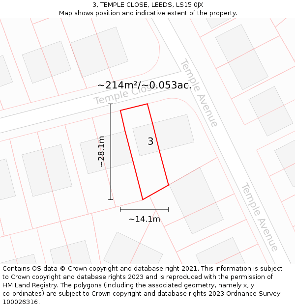 3, TEMPLE CLOSE, LEEDS, LS15 0JX: Plot and title map