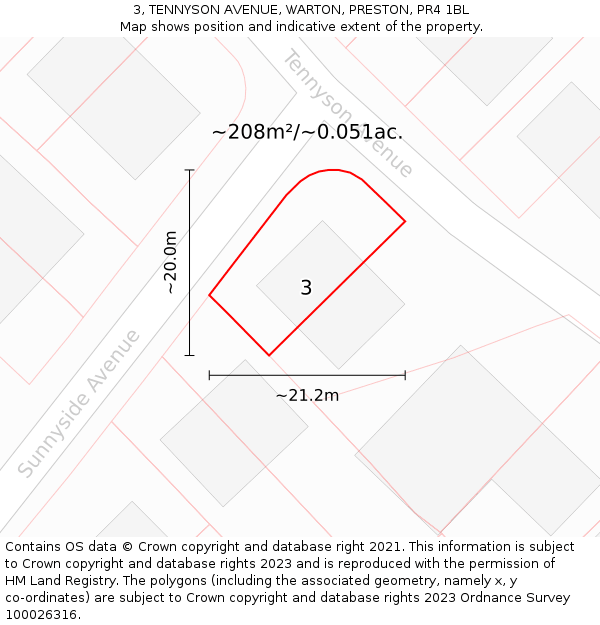 3, TENNYSON AVENUE, WARTON, PRESTON, PR4 1BL: Plot and title map