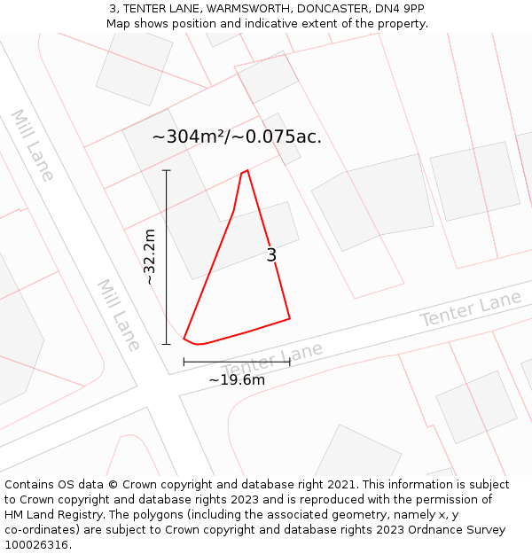 3, TENTER LANE, WARMSWORTH, DONCASTER, DN4 9PP: Plot and title map