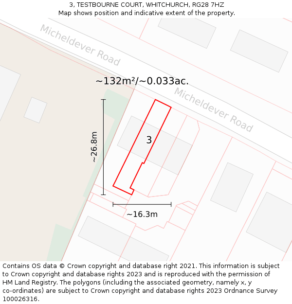 3, TESTBOURNE COURT, WHITCHURCH, RG28 7HZ: Plot and title map