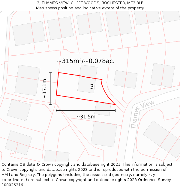 3, THAMES VIEW, CLIFFE WOODS, ROCHESTER, ME3 8LR: Plot and title map
