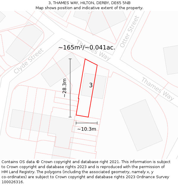 3, THAMES WAY, HILTON, DERBY, DE65 5NB: Plot and title map