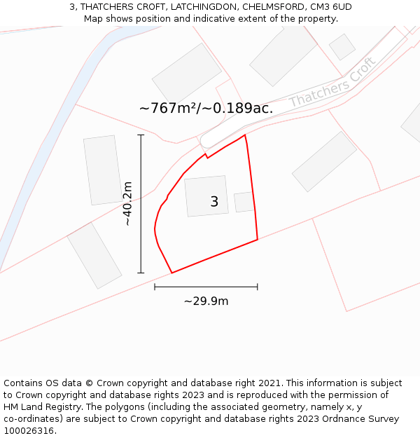 3, THATCHERS CROFT, LATCHINGDON, CHELMSFORD, CM3 6UD: Plot and title map