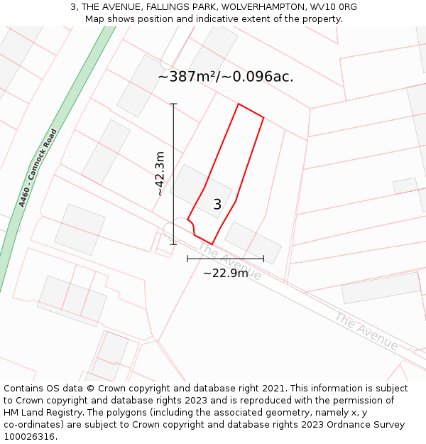 3, THE AVENUE, FALLINGS PARK, WOLVERHAMPTON, WV10 0RG: Plot and title map