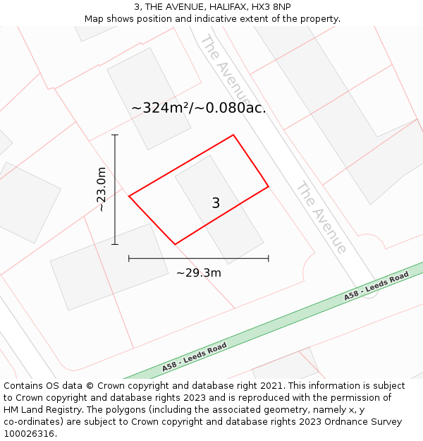 3, THE AVENUE, HALIFAX, HX3 8NP: Plot and title map