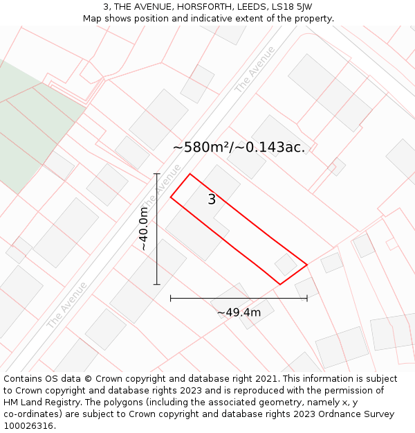 3, THE AVENUE, HORSFORTH, LEEDS, LS18 5JW: Plot and title map