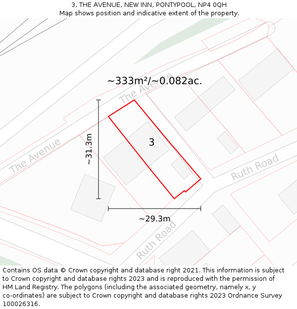 3, THE AVENUE, NEW INN, PONTYPOOL, NP4 0QH: Plot and title map