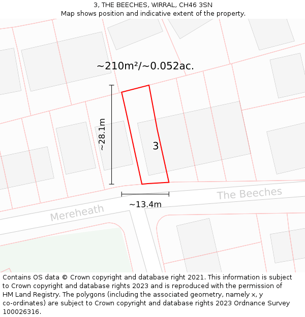 3, THE BEECHES, WIRRAL, CH46 3SN: Plot and title map