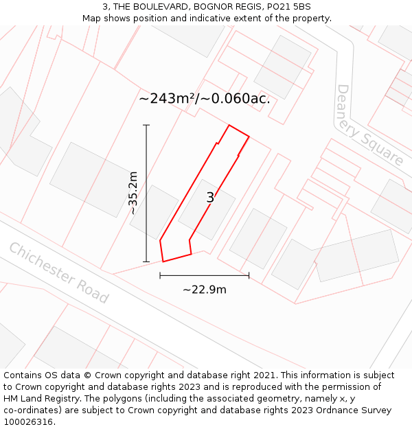 3, THE BOULEVARD, BOGNOR REGIS, PO21 5BS: Plot and title map