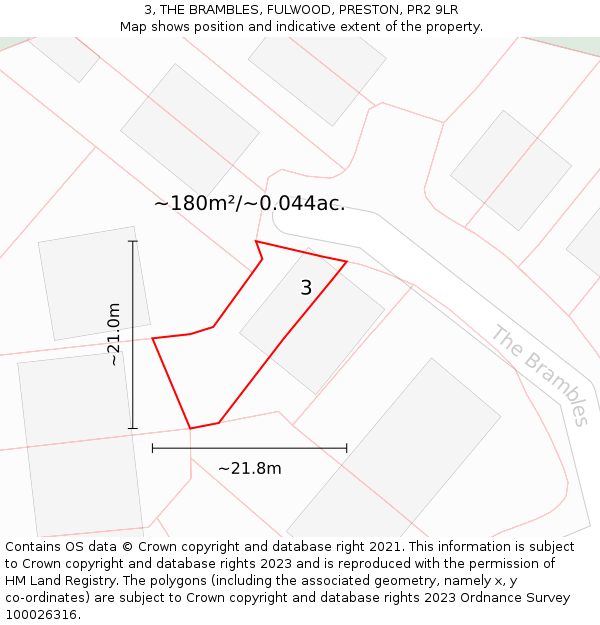 3, THE BRAMBLES, FULWOOD, PRESTON, PR2 9LR: Plot and title map