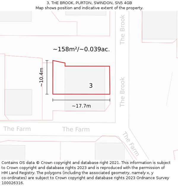 3, THE BROOK, PURTON, SWINDON, SN5 4GB: Plot and title map