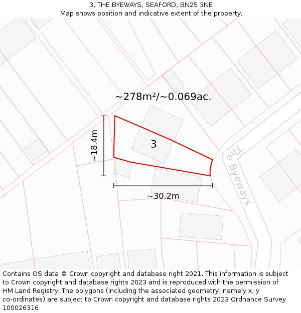 3, THE BYEWAYS, SEAFORD, BN25 3NE: Plot and title map