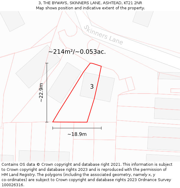 3, THE BYWAYS, SKINNERS LANE, ASHTEAD, KT21 2NR: Plot and title map