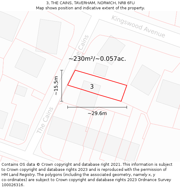 3, THE CAINS, TAVERHAM, NORWICH, NR8 6FU: Plot and title map