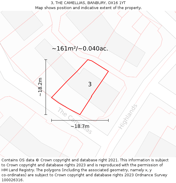 3, THE CAMELLIAS, BANBURY, OX16 1YT: Plot and title map