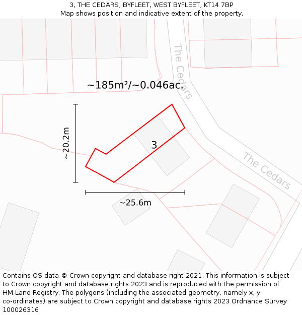 3, THE CEDARS, BYFLEET, WEST BYFLEET, KT14 7BP: Plot and title map