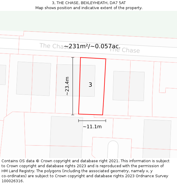 3, THE CHASE, BEXLEYHEATH, DA7 5AT: Plot and title map