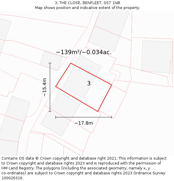 3, THE CLOSE, BENFLEET, SS7 1NB: Plot and title map