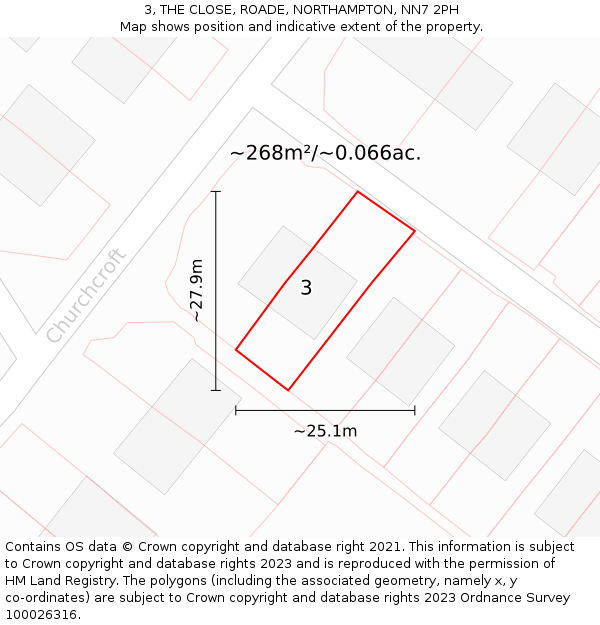 3, THE CLOSE, ROADE, NORTHAMPTON, NN7 2PH: Plot and title map
