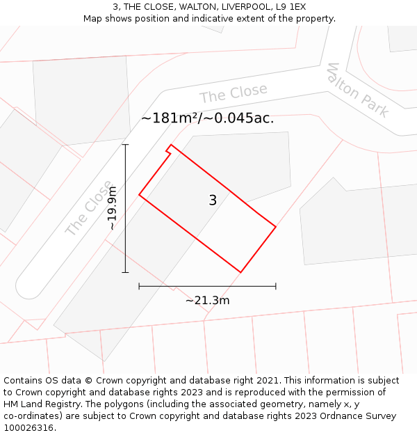 3, THE CLOSE, WALTON, LIVERPOOL, L9 1EX: Plot and title map