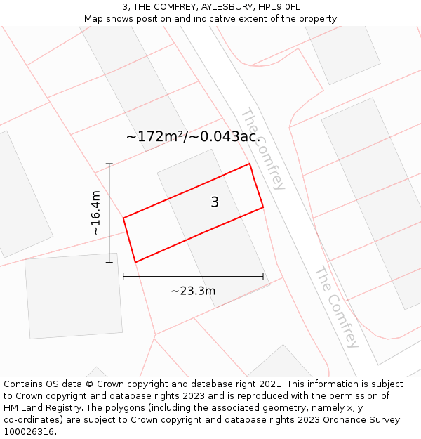 3, THE COMFREY, AYLESBURY, HP19 0FL: Plot and title map
