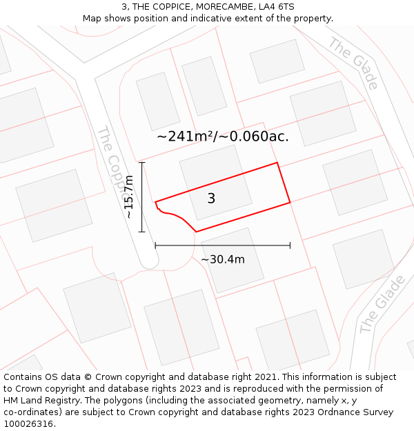 3, THE COPPICE, MORECAMBE, LA4 6TS: Plot and title map