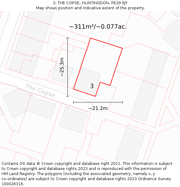 3, THE COPSE, HUNTINGDON, PE29 6JY: Plot and title map