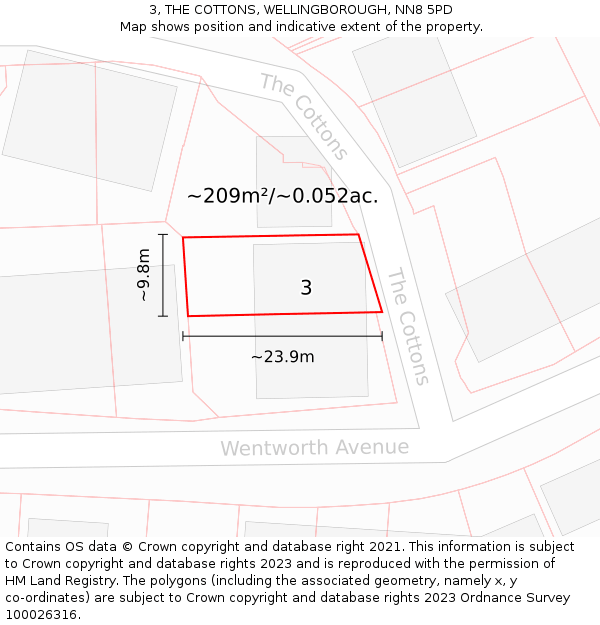 3, THE COTTONS, WELLINGBOROUGH, NN8 5PD: Plot and title map