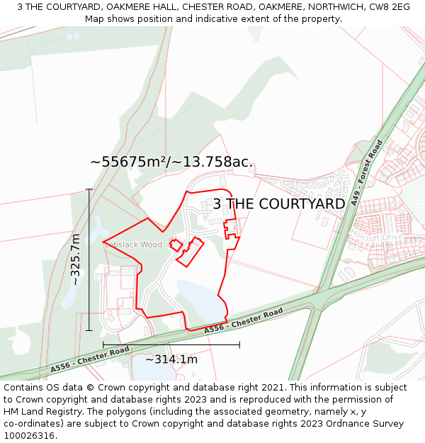 3 THE COURTYARD, OAKMERE HALL, CHESTER ROAD, OAKMERE, NORTHWICH, CW8 2EG: Plot and title map