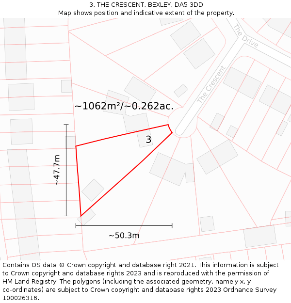 3, THE CRESCENT, BEXLEY, DA5 3DD: Plot and title map