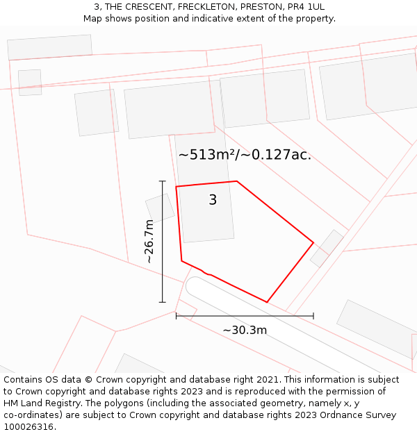 3, THE CRESCENT, FRECKLETON, PRESTON, PR4 1UL: Plot and title map