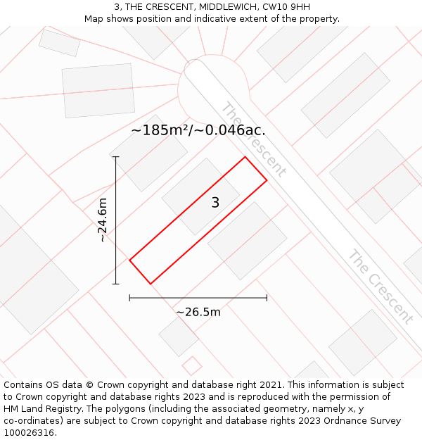 3, THE CRESCENT, MIDDLEWICH, CW10 9HH: Plot and title map