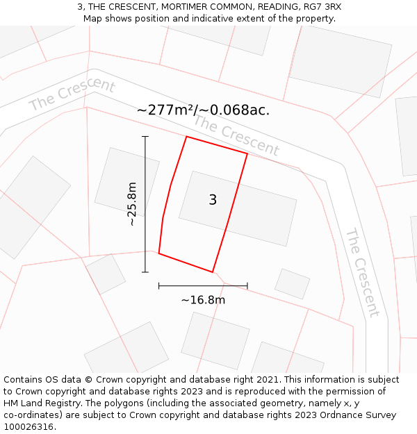 3, THE CRESCENT, MORTIMER COMMON, READING, RG7 3RX: Plot and title map