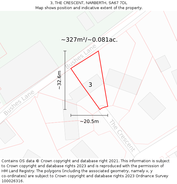 3, THE CRESCENT, NARBERTH, SA67 7DL: Plot and title map