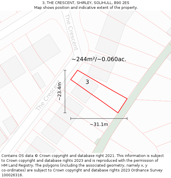 3, THE CRESCENT, SHIRLEY, SOLIHULL, B90 2ES: Plot and title map
