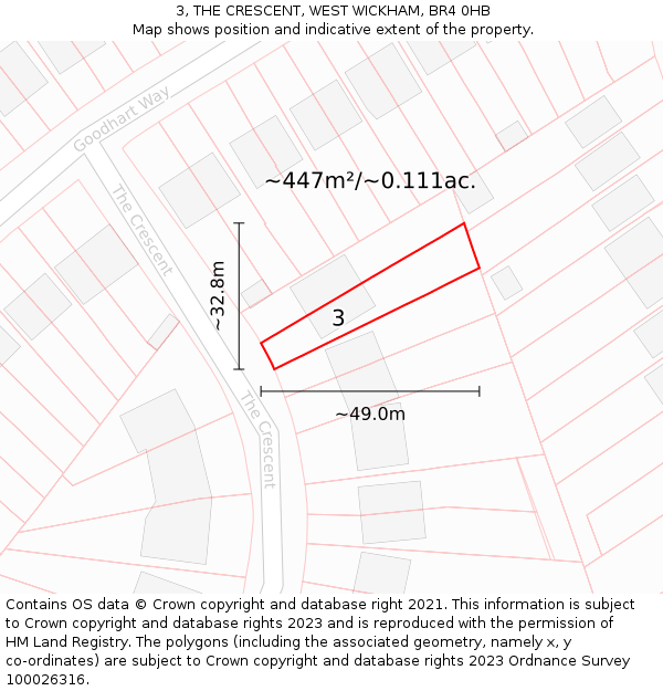 3, THE CRESCENT, WEST WICKHAM, BR4 0HB: Plot and title map