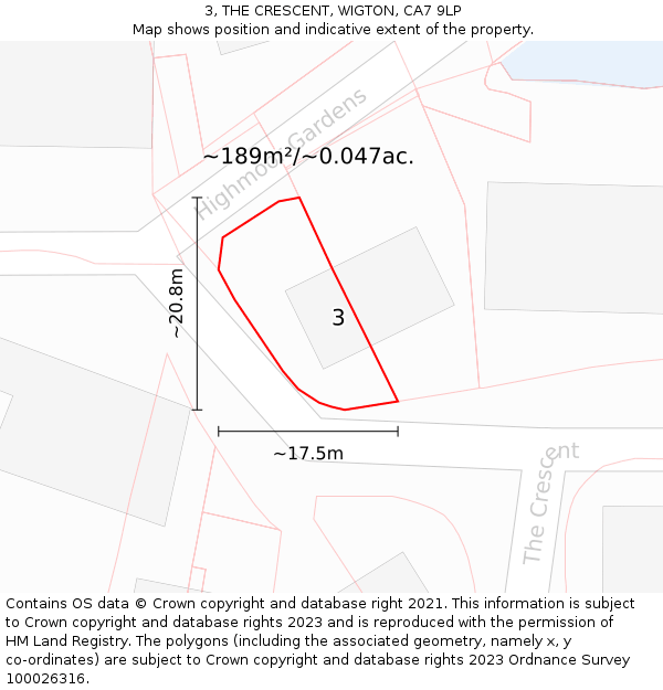 3, THE CRESCENT, WIGTON, CA7 9LP: Plot and title map